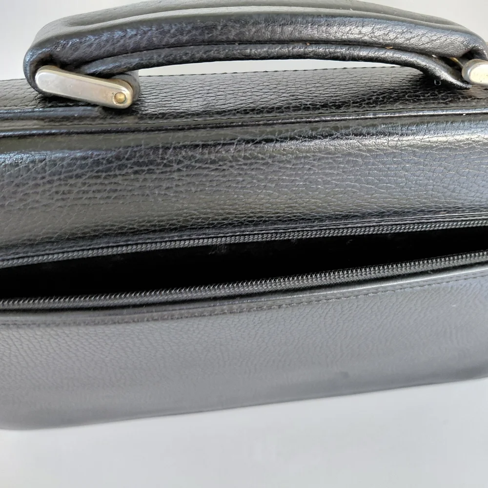 Burberry Black Leather Briefcase with Gold Accents